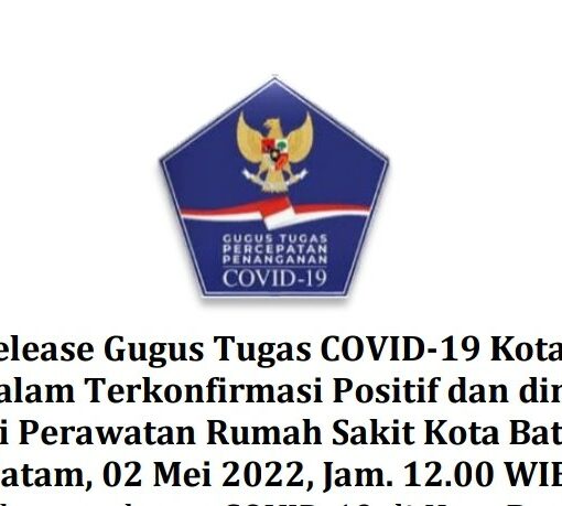 Press Release Gugus Tugas COVID-19 Kota Batam Tentang Pasien Dalam Terkonfirmasi Positif dan dinyatakan Sembuh Dari Perawatan Rumah Sakit Kota Batam Batam, 02 Mei 2022, Jam. 12.00 WIB