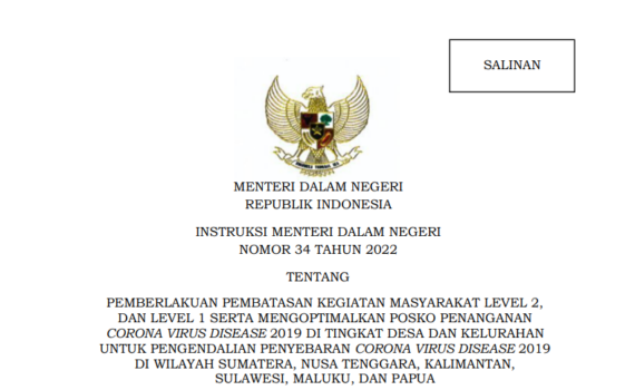 Salinan Instruksi Menteri Dalam Negeri Nomor 34 Tahun 2022